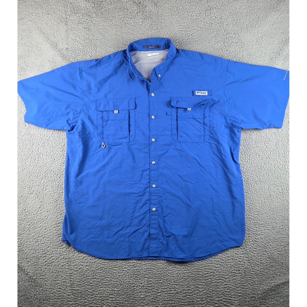 Columbia PFG Mens 3XT Camp Shirt Blue UPF 50 Fishing Button Down Vented Bahama